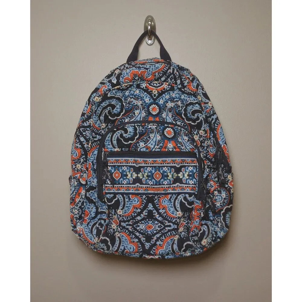 Vera Bradley Marrakesh Quilted Cotton Backpack School Travel Blue Orange